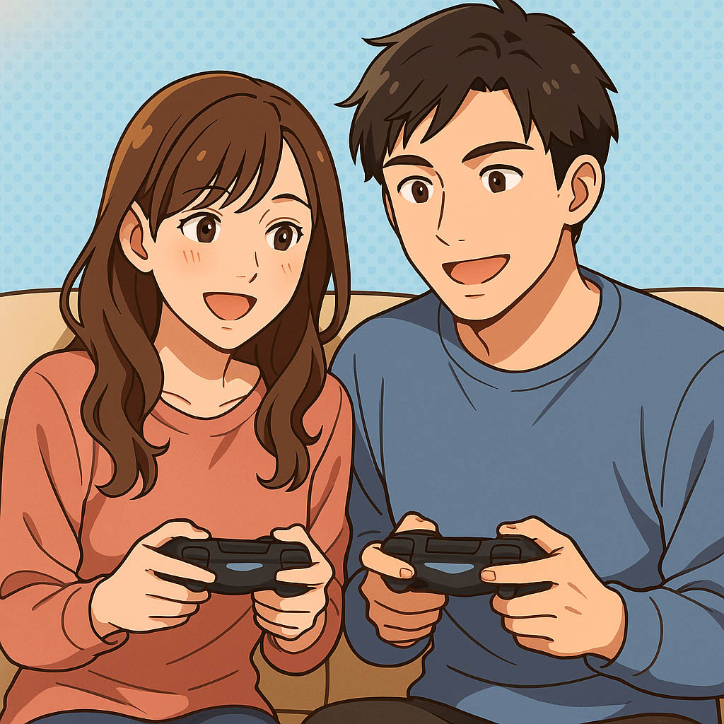 恋人同士でゲームを楽しむ風景